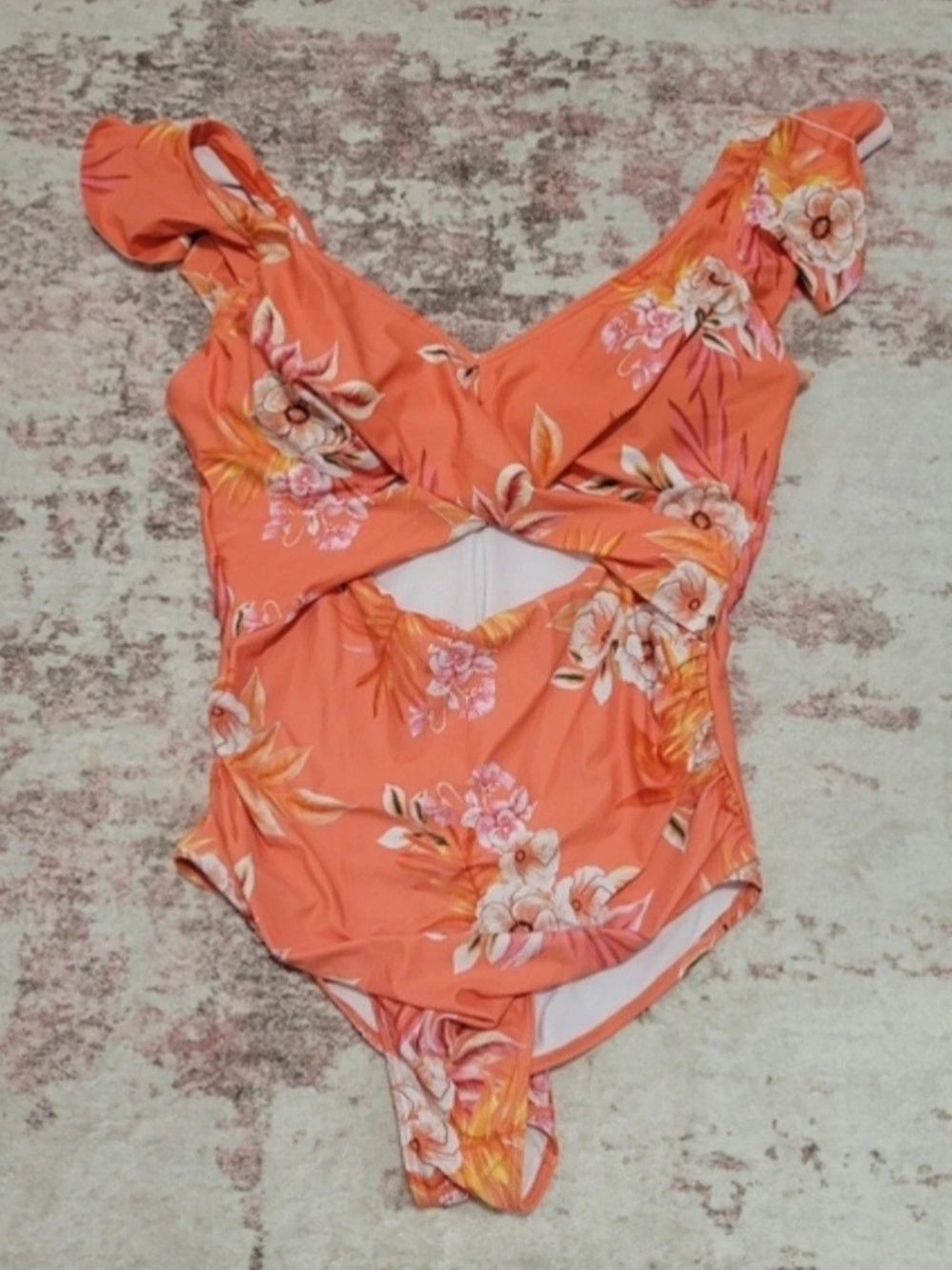 B2Prity Orange Floral Off Shoulder Bathing Suit